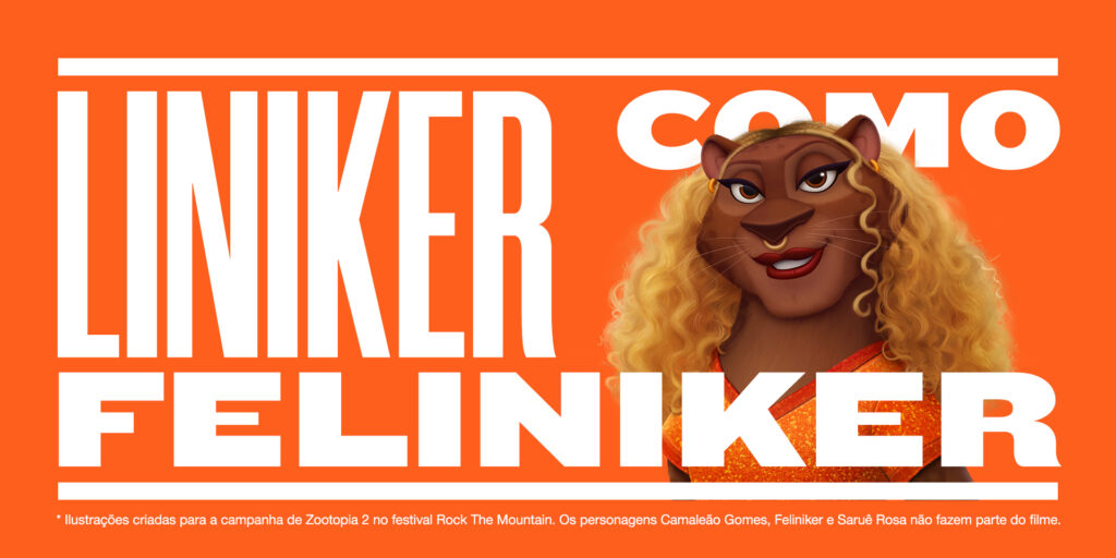 Illustrated lion singer on an orange Zootopia character card for Disney