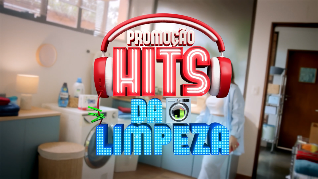 Identidade visual de Hits da Limpeza em vermelho e azul